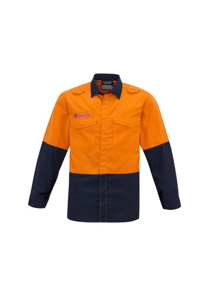 Mens Hi Vis Spliced Shirt FR HRC1 ZW138 Work Wear Syzmik XXS Orange/Navy 